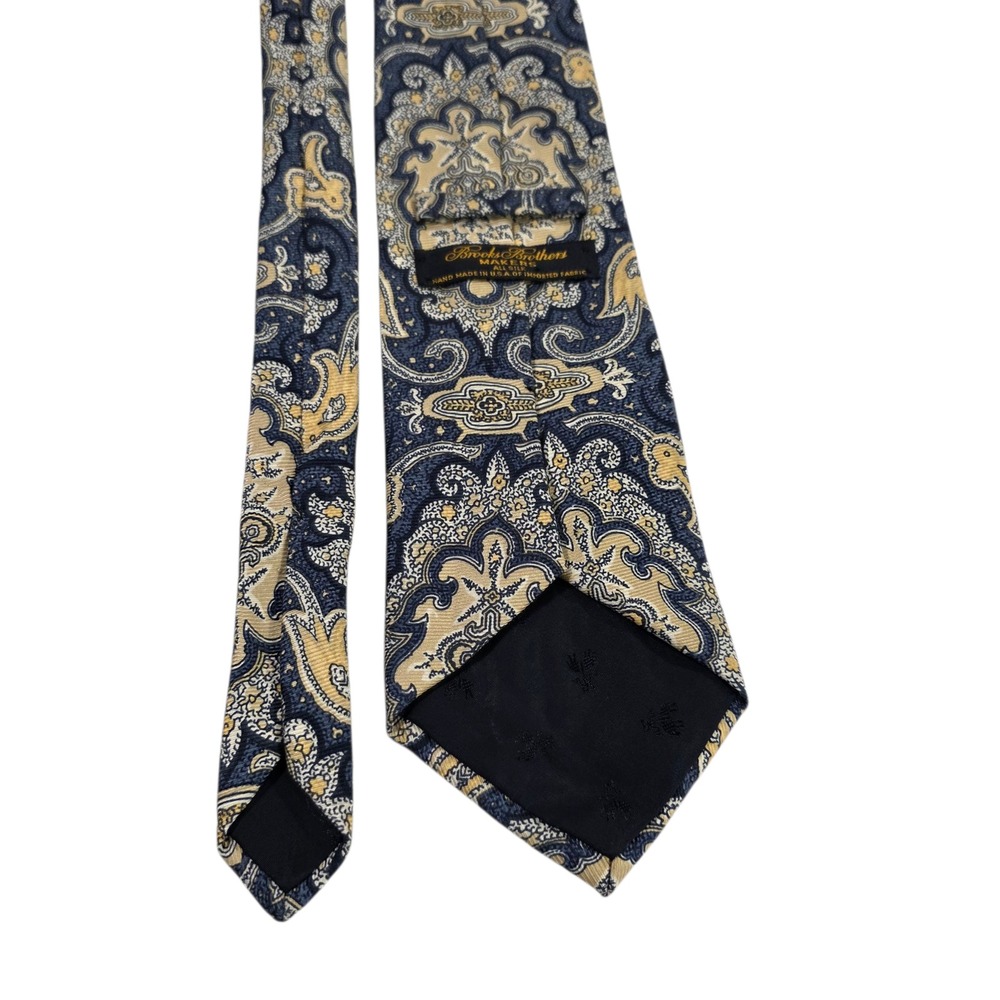 Brooks Brothers Makers Mens Luxury Necktie Blue Yellow Paisley Silk Classic - Picture 4 of 8